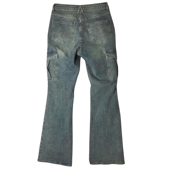 Forever 21 Cargo Flare Denim Jeans Sz 27 (29X33) High Rise Light Casual Grunge - Picture 3 of 9